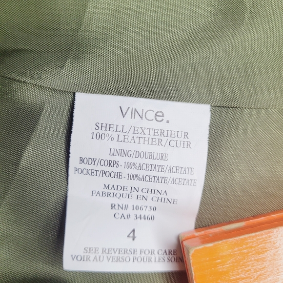 Vince Leather Jacket Womens Green Size 4 Biker Motorcycle Classic Fall Pick Flaw - Picture 4 of 16